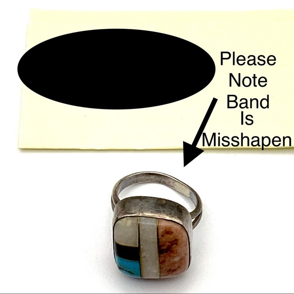 Native American Multi Gem Sterling Silver Ring Sz6 - Picture 6 of 9